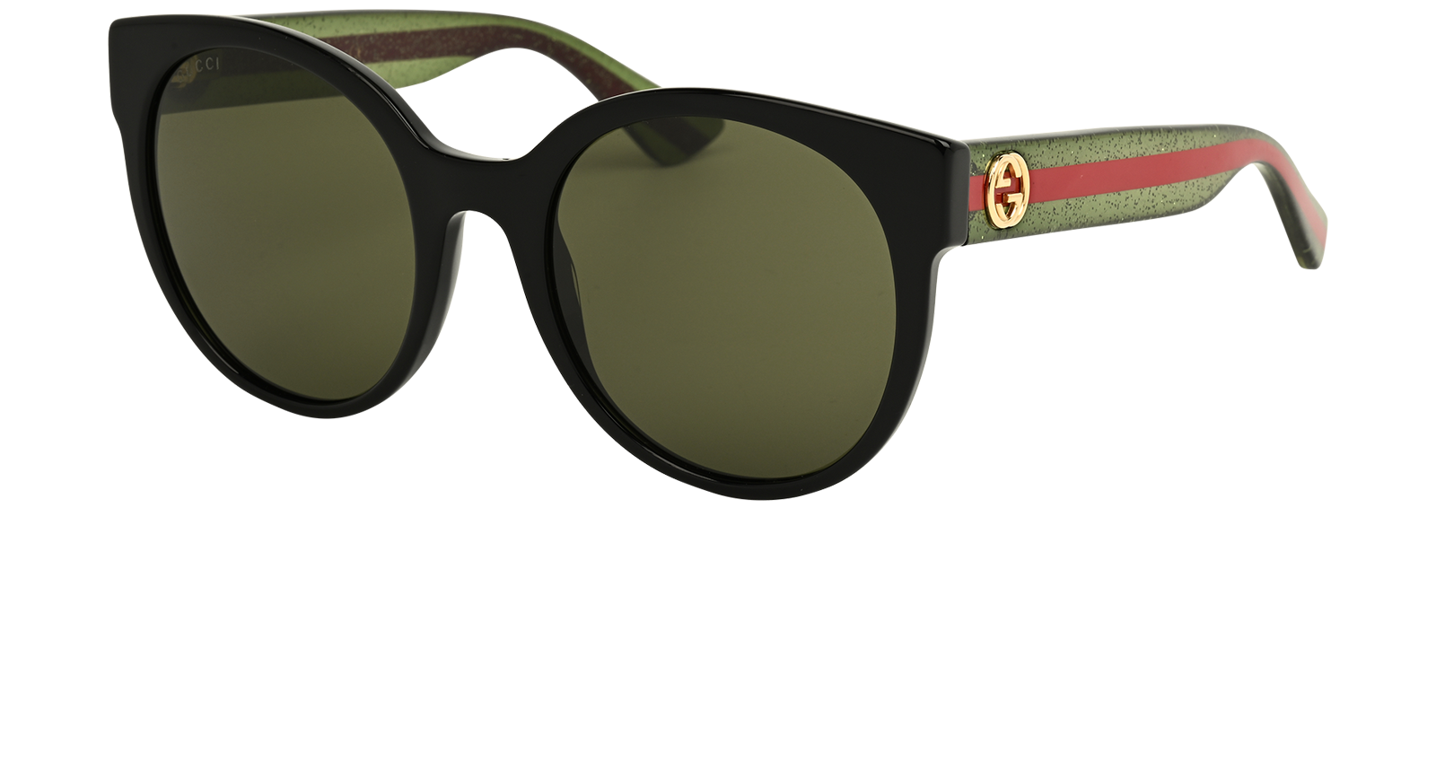 Gucci GG0035S Shiny Web Sunglasses, &pound;110, Accessories, Black/Green, Bottom view