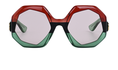 Gucci GG1242S Heptagon Sunglasses, &pound;140, Accessories, Black/Green/Red, Front view