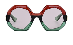 Gucci GG1242S Heptagon Sunglasses, Acetate, Red/Black/Green, 3*