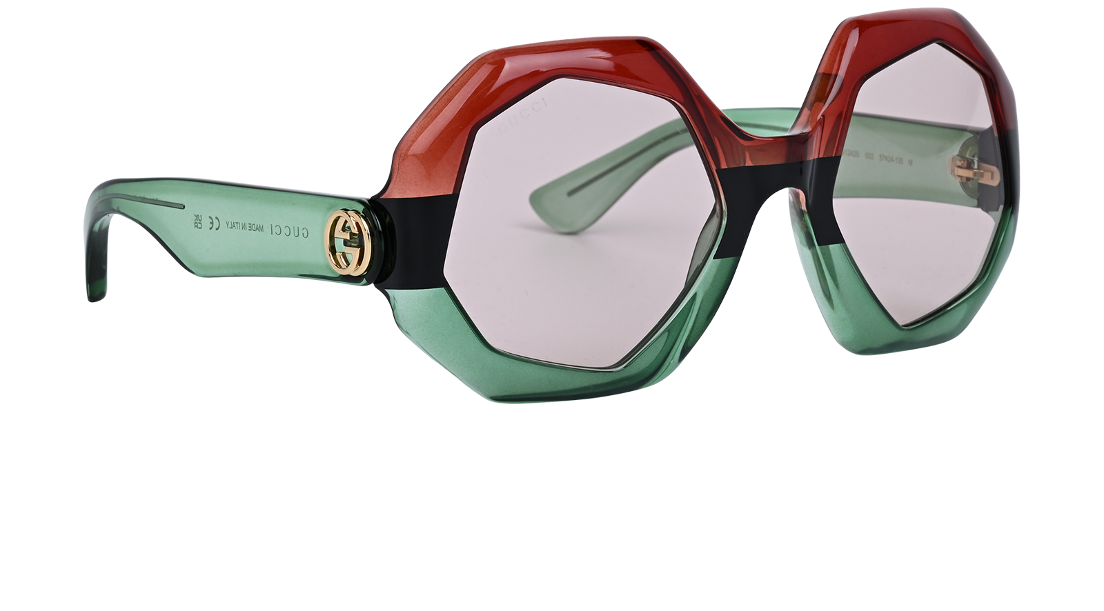 Gucci GG1242S Heptagon Sunglasses, &pound;140, Accessories, Black/Green/Red, Side view