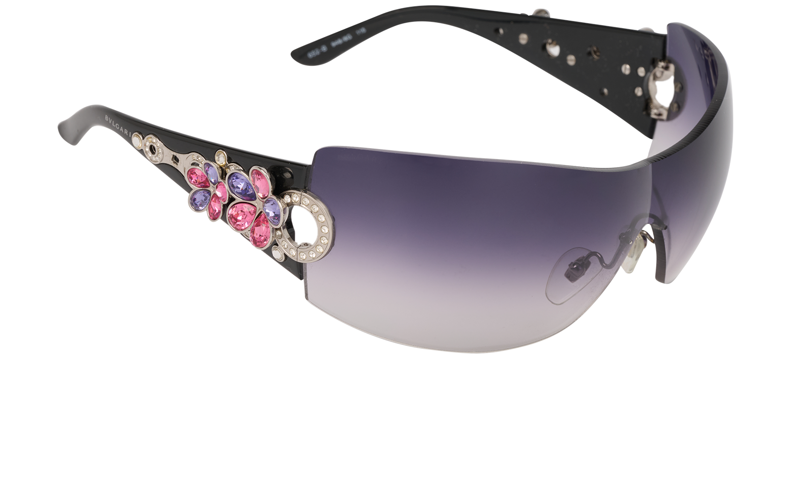 Bulgari 652-B Embellished Floral Shield Sunglasses, &pound;130, Accessories, Black, Side view