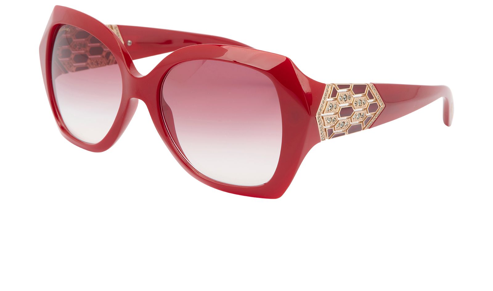 Bulgari Oversized Hexagonal Sunglasses, &pound;110, Accessories, Red, Bottom view