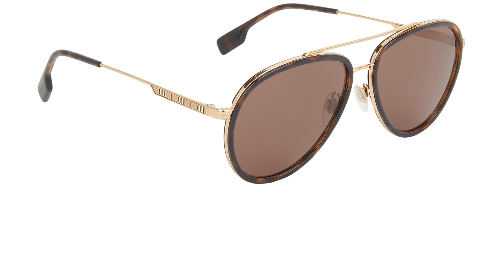 Burberry B3125 Aviator Checked Sunglasses, &pound;125, Accessories, Gold, Side view