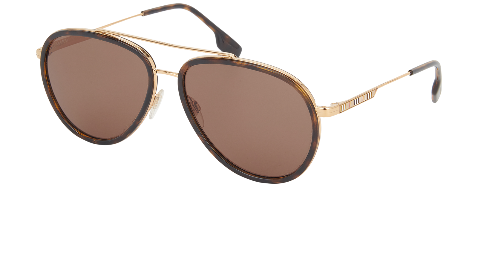 Burberry B3125 Aviator Checked Sunglasses, &pound;125, Accessories, Gold, Bottom view