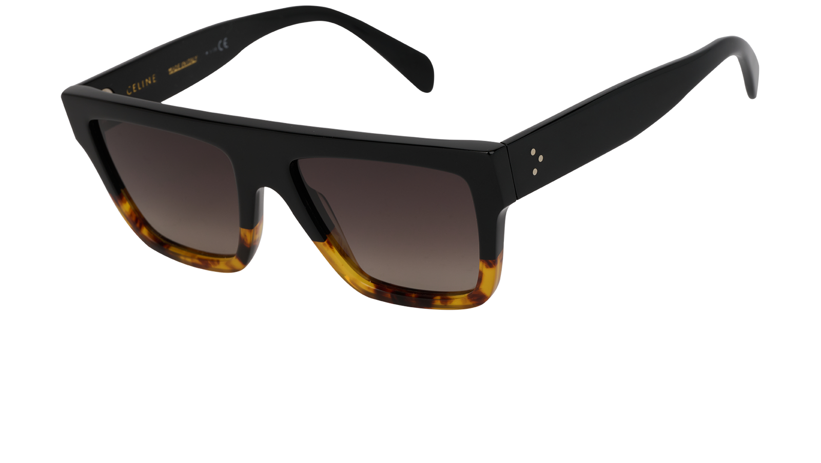 Celine CL40013I Square Sunglasses, &pound;140, Accessories, Black/Brown/Yellow, Bottom view