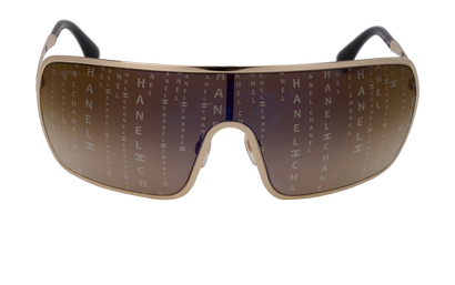 Chanel 71213 Iridescent Logo Monogram Shield Sunglasses, &pound;220, Accessories, Gold/Green, Front view
