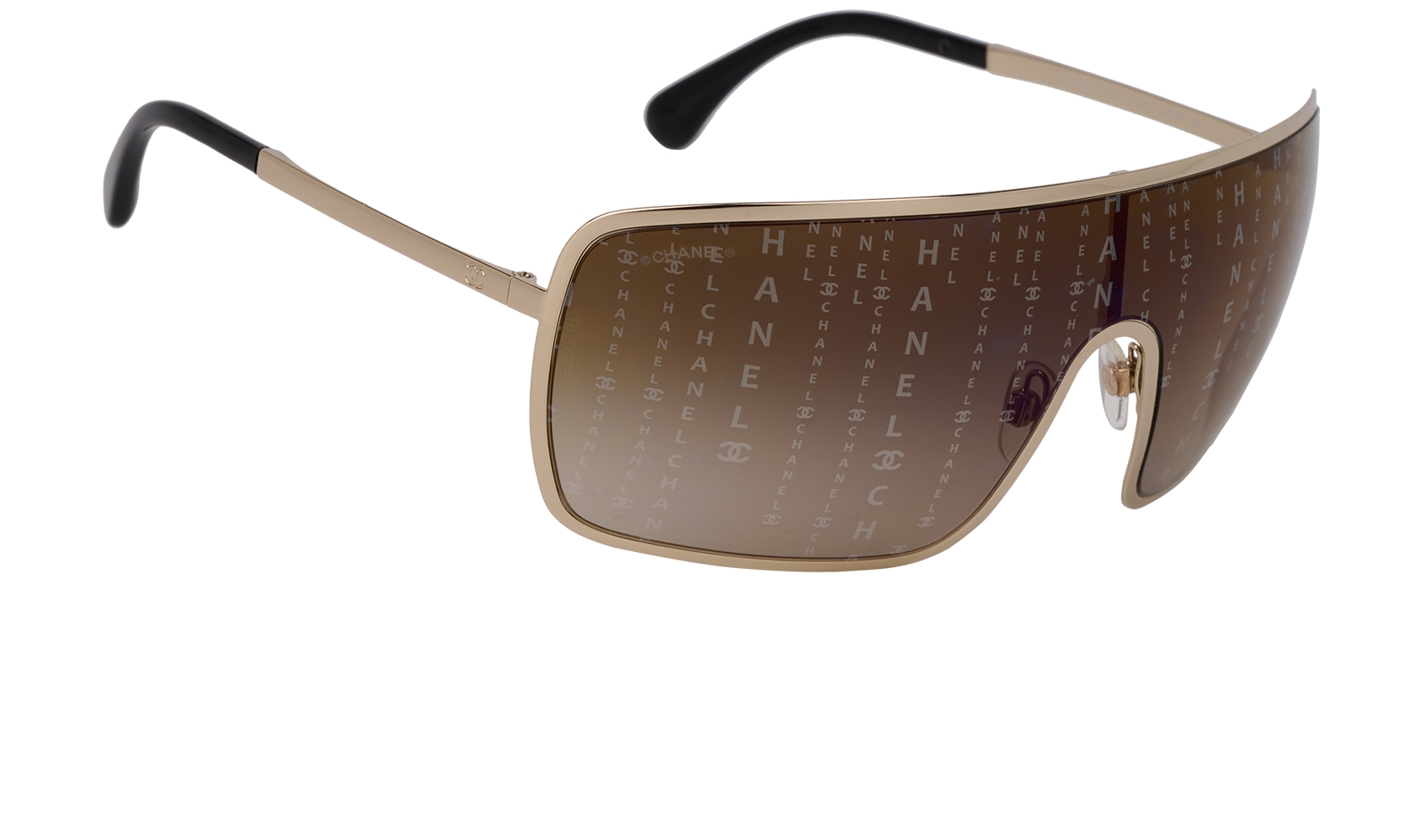 Chanel 71213 Iridescent Logo Monogram Shield Sunglasses, &pound;220, Accessories, Gold/Green, Side view