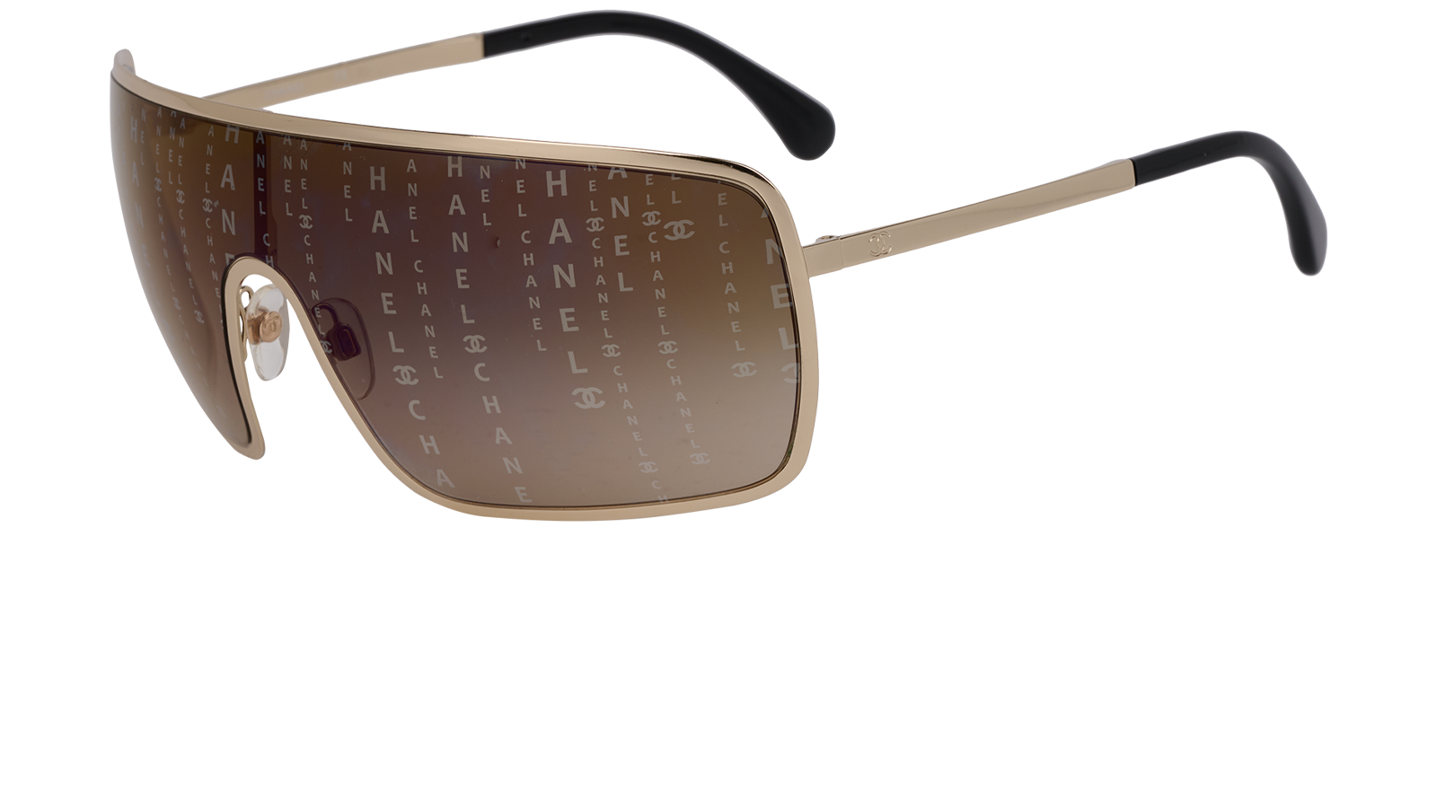 Chanel 71213 Iridescent Logo Monogram Shield Sunglasses, &pound;220, Accessories, Gold/Green, Bottom view