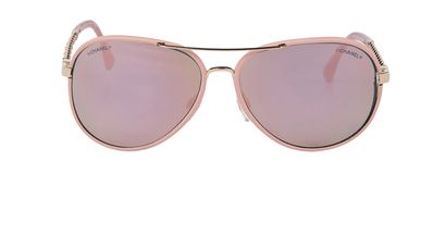 Chanel Mirrored Aviators Sunglasses, &pound;195, Accessories, Gold/Pink, Front view