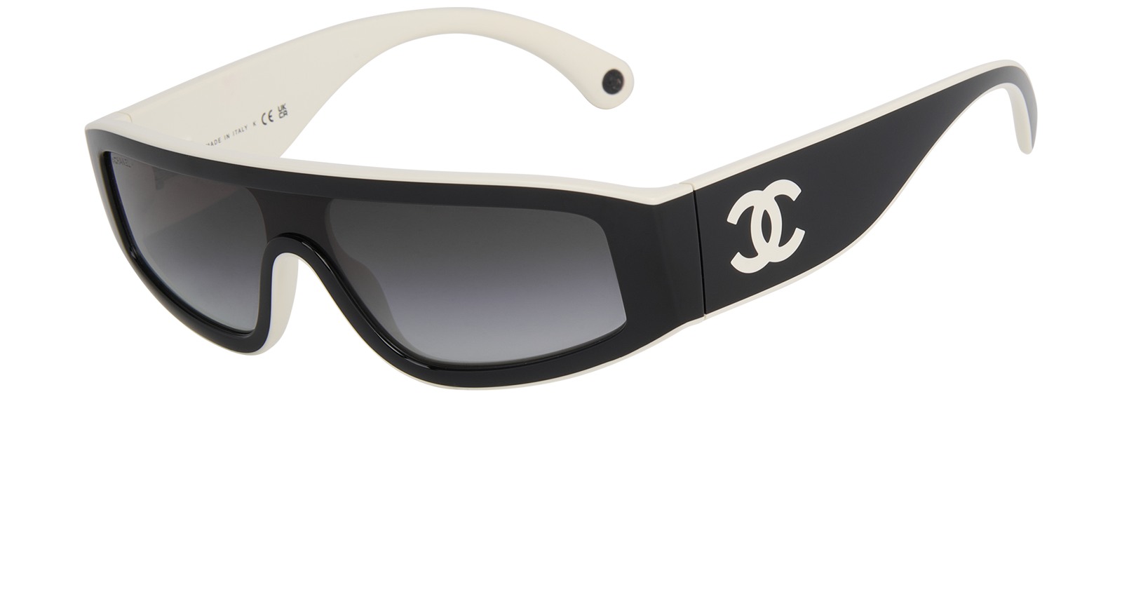 Chanel 6057 Shield Sunglasses, &pound;220, Accessories, Black/White, Bottom view