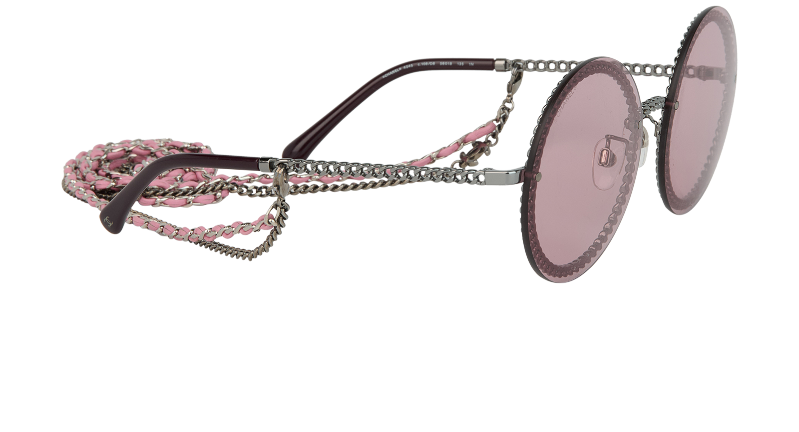 Chanel 4245 Round Chain Sunglasses, &pound;495, Accessories, Pink/Purple, Side view