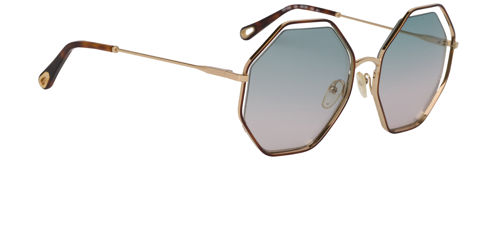 Chloe CE132S Octagonal Sunglasses, &pound;110, Accessories, Gold, Side view