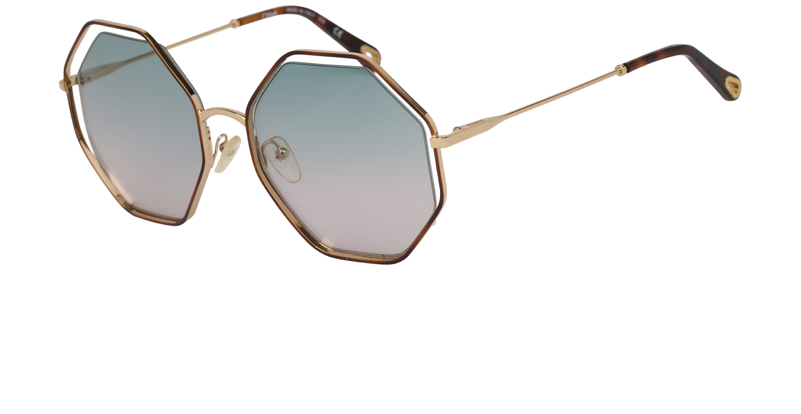 Chloe CE132S Octagonal Sunglasses, &pound;110, Accessories, Gold, Bottom view