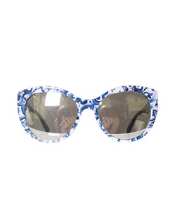 Dolce & Gabbana, Printed Sunglasses, DG4217, Blue/White Frame, Mirrored Le