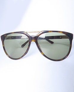 Gucci GG 3501 Sunglasses, Havana Pilot Frame, Green Lens, With Case