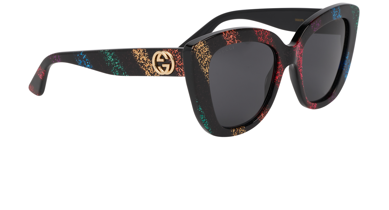 Gucci GG0327S Rainbow Glitter Sunglasses, &pound;130, Accessories, Black, Side view