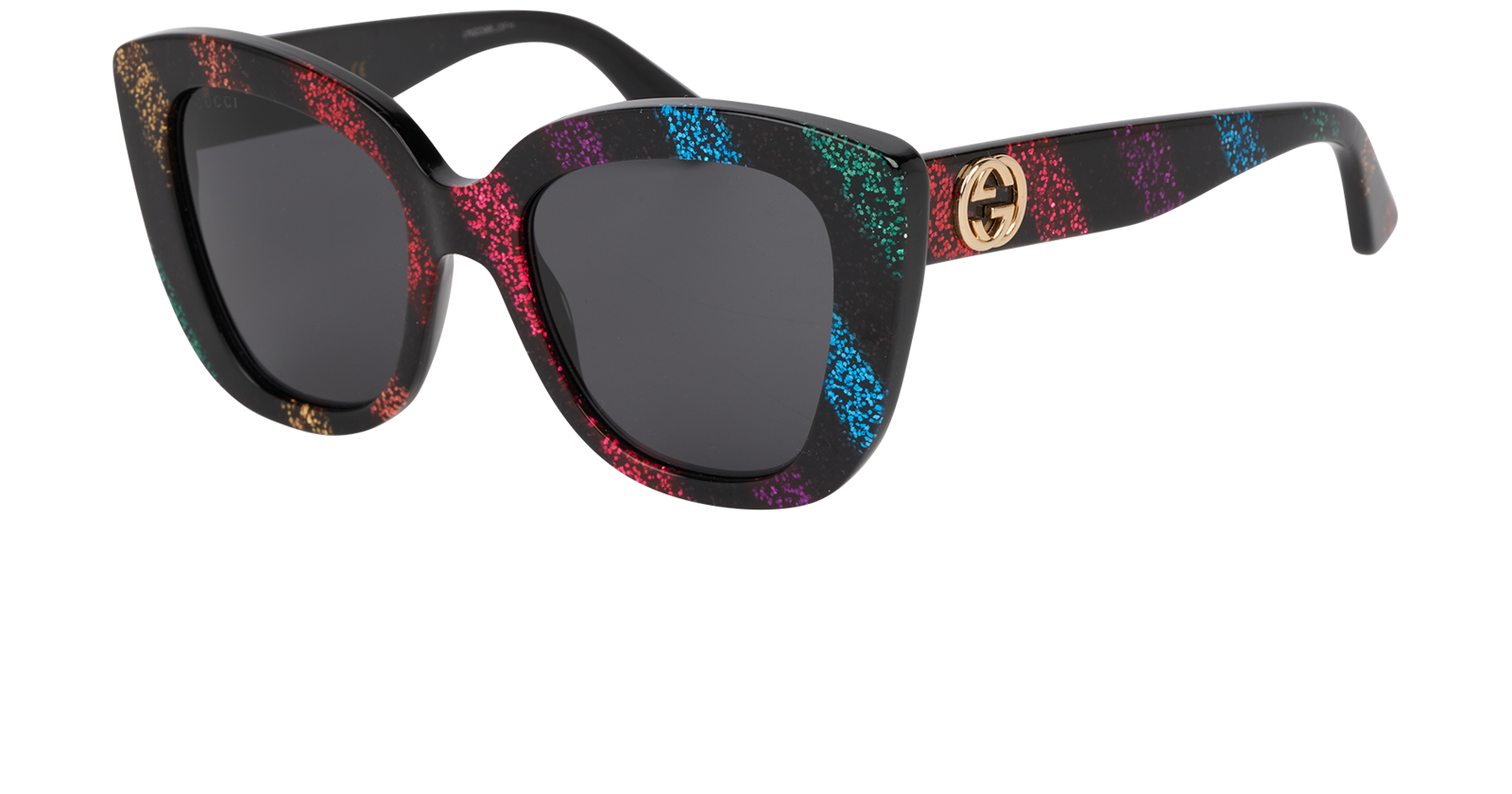 Gucci GG0327S Rainbow Glitter Sunglasses, &pound;130, Accessories, Black, Bottom view