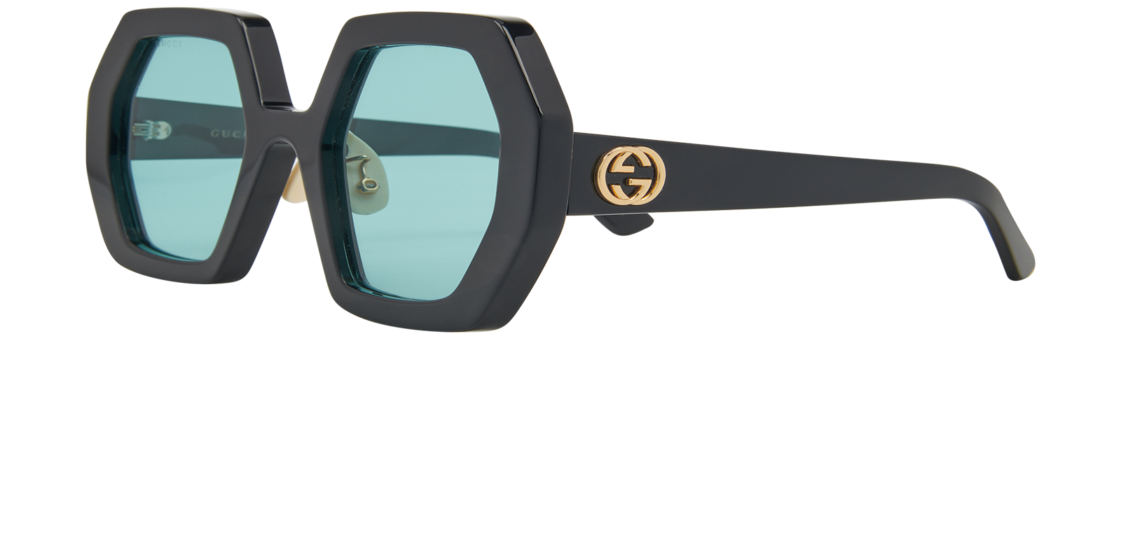 Gucci GG0772S Hexagonal Sunglasses, &pound;150, Accessories, Black, Bottom view