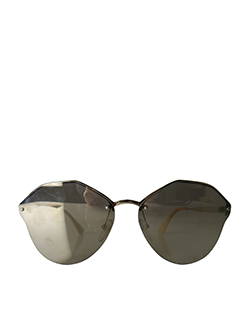 Prada PR Oval Sunglasses,Mirror,Metal,Gold,Box,SPR642