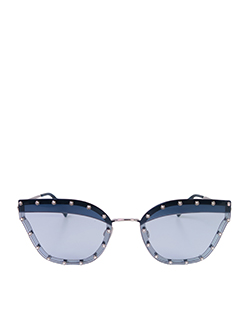 Valentino Crystal Frame Sunglasses, Acetate, Silver, VA2028, case, 2