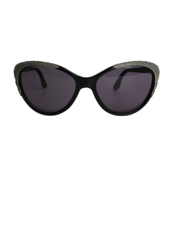 Valentino Crystal Cateye Sunglasses, Acetate, Black/Silver, 3*