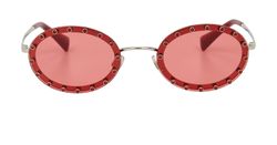 Valentino Small Round Sunglasses Metal Studs, Dark Pink,3*,XY