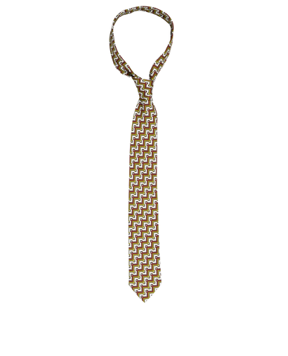 Hermes Geometric Tie, &pound;95, Accessories, Brown/Green, Silk, Front view