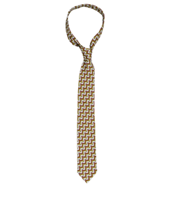 Hermes Geometric Tie, Silk, Green/Brown, 3*