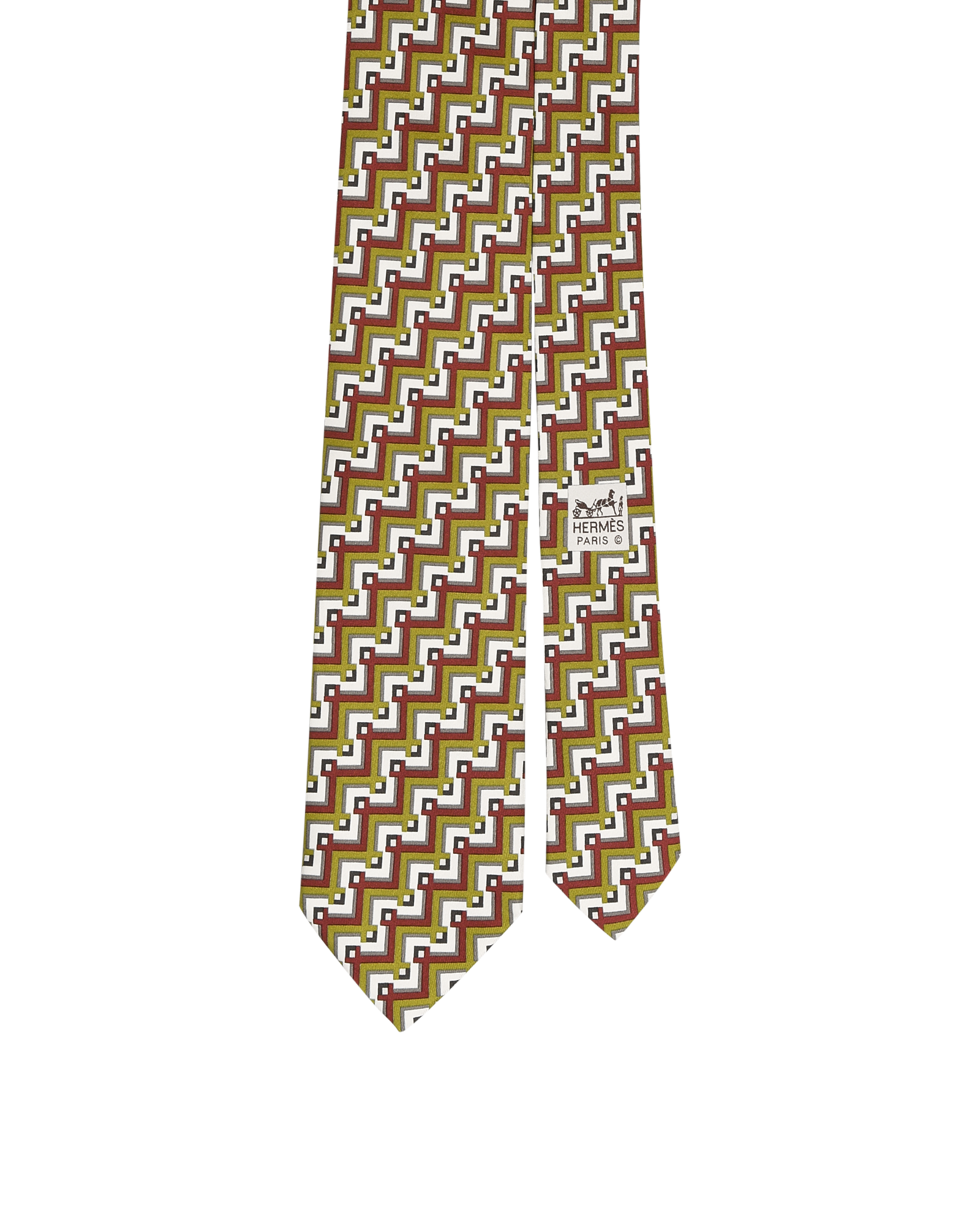 Hermes Geometric Tie, &pound;95, Accessories, Brown/Green, Silk, Other view