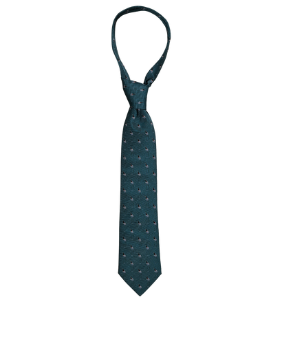 Hermes Bird on Branch Print Tie, £60, Accessories, Blue, Silk, Front view