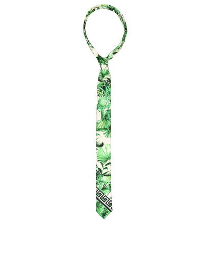 Versace Greca Leaves Tie, £70, Accessories, Green/White, Polyester (Polymer), Front view