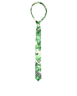 Versace Greca Leaves Tie, Polyester, White/Green, 3*
