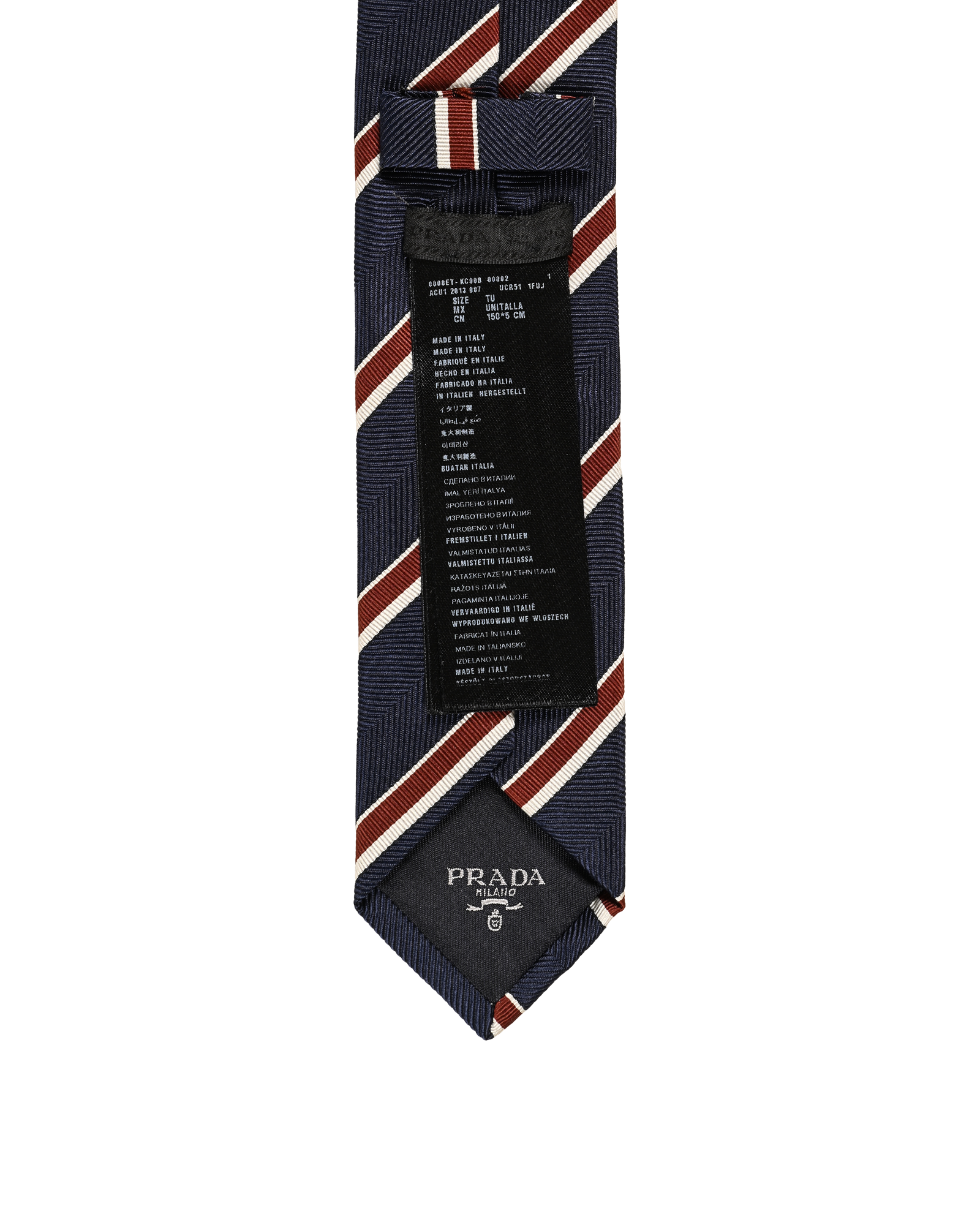 Prada Striped Tie, &pound;70, Accessories, Navy, Silk, Other view