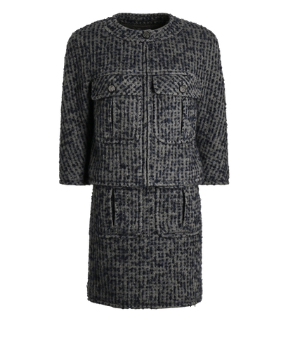Chanel Jacket & Skirt Co-ord, &pound;1,200, Clothing, Blue/Grey, Acrylic Plastic/Wool, Front view