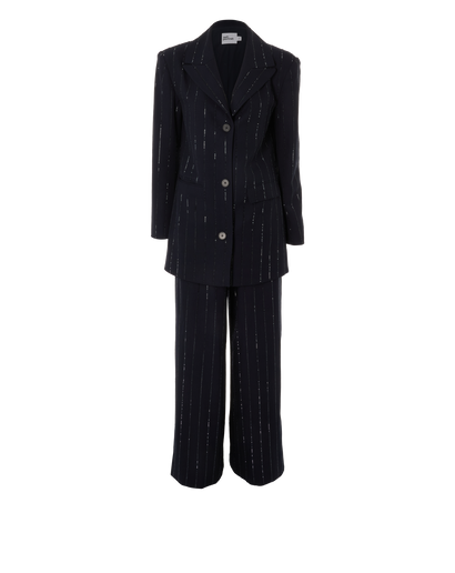 Self-Portrait Rhinestone Embellished Pinstripe Suit, &pound;320, Clothing, Navy, Polyester (Polymer), Front view