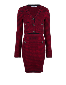 Self-Portrait Striped Cardigan & Skirt Co-Ord, Cotton, Red/Black, Sz S,3*