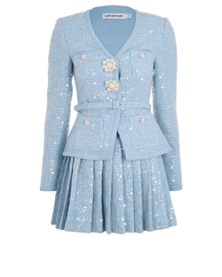 Self Portrait Sequin Boucle Mini Skirt Co-ord, Poly, Blue, UK4, 3*