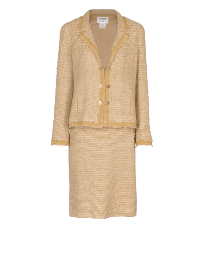 Chanel 2004A Boucle Skirt &Jacket Co-Ord, &pound;1,300, Clothing, Beige, Sequins/Wool, Front view