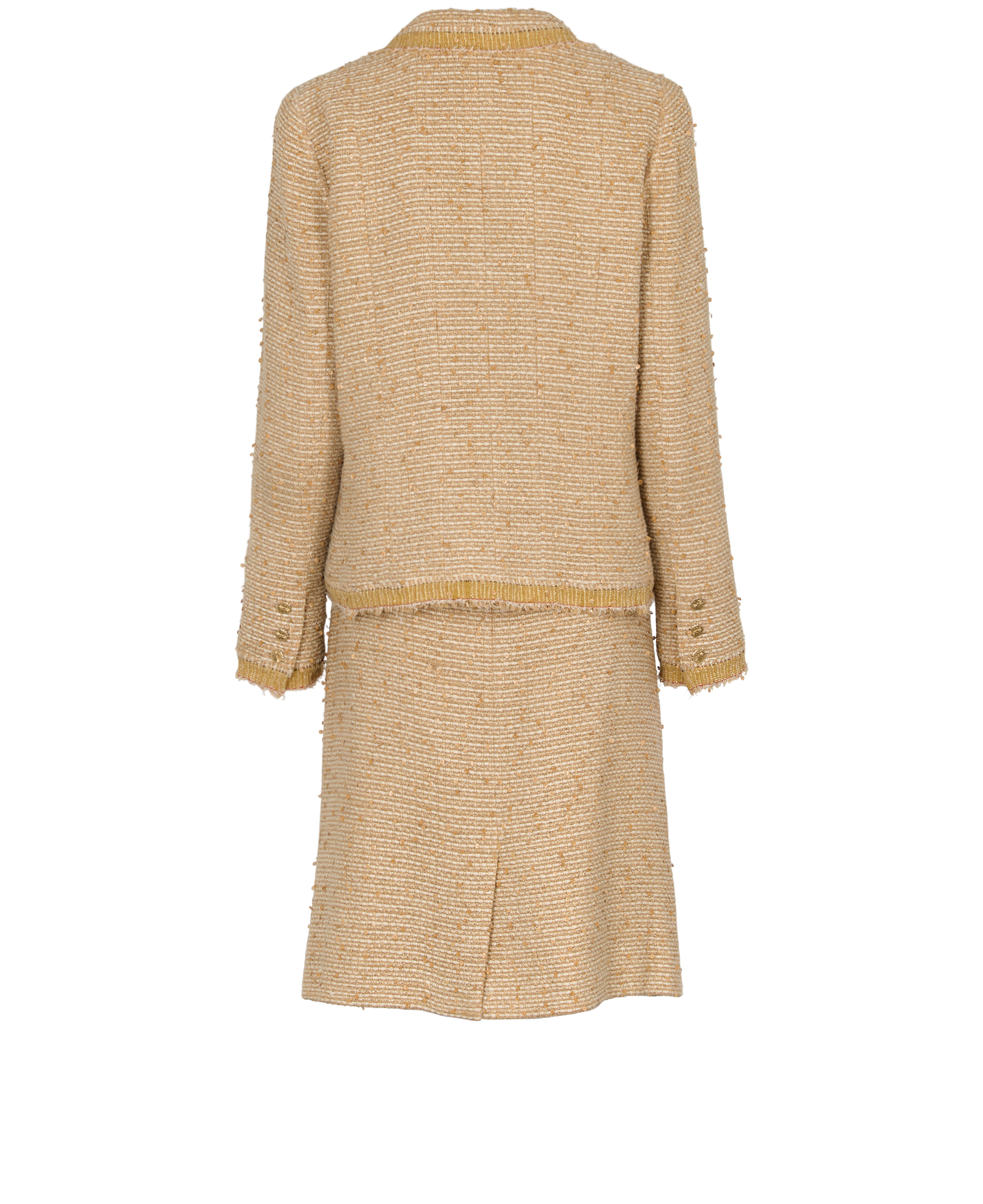 Chanel 2004A Boucle Skirt &Jacket Co-Ord, &pound;1,300, Clothing, Beige, Sequins/Wool, Back view
