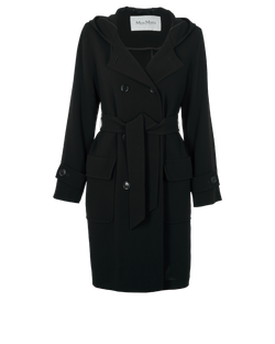 Max Mara Hooded Double Breasted Trench, Wool, Navy, UK10, 2*