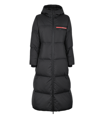 Prada Oversized Technical Re-Nylon Long Coat, &pound;950, Clothing, Black, Polyester (Polymer), Front view