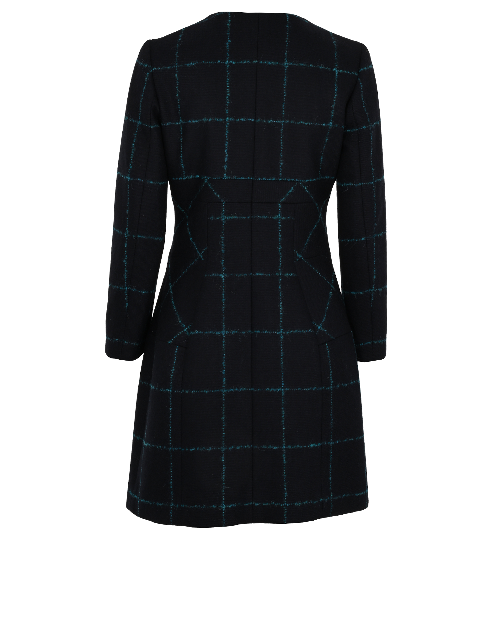 Christian Dior Squares Midi Coat, &pound;590, Clothing, Blue/Navy, Wool, Back view