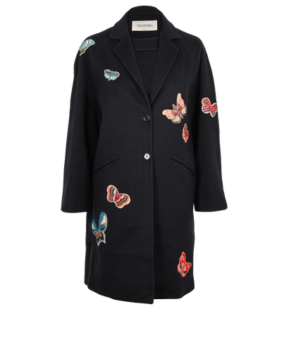 Valentino Beaded Butterflies Coat, &pound;850, Clothing, Navy, Cashmere/Wool, Front view