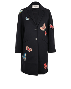 Valentino Beaded Butterflies Coat, Wool/Cashmere, Navy, UK 10, 3*