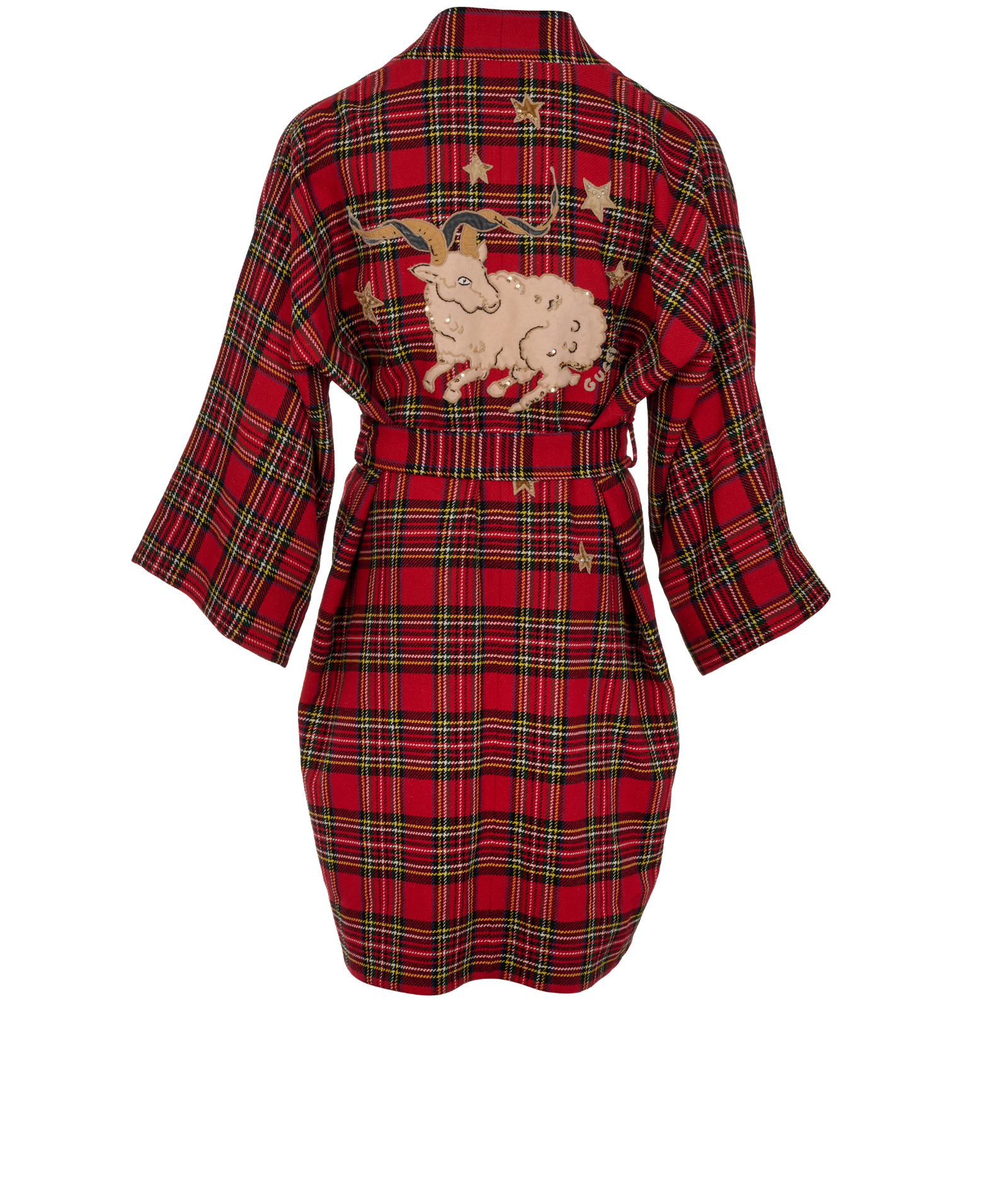 Gucci Check Belted Coat, &pound;495, Clothing, Red, Wool, Back view