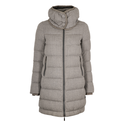 Moncler Long Puffer, &pound;650, Clothing, Grey, Down Feathers, Front view