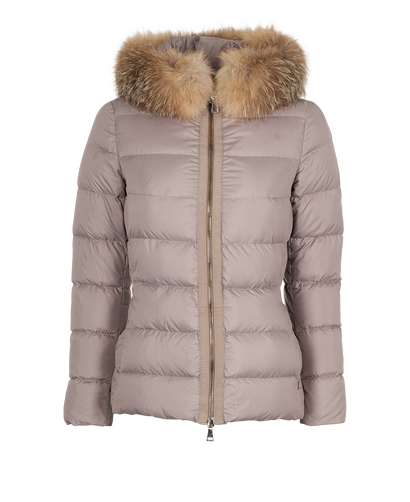 Moncler Fabrette Long Coat, &pound;475, Clothing, Brown, Down Feathers, Front view