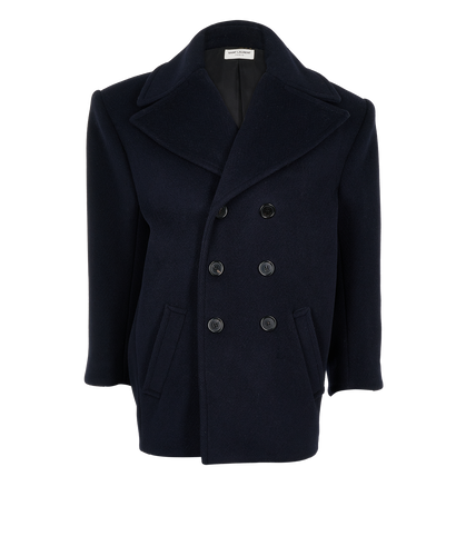 Saint Laurent Pea Coat, &pound;1,100, Clothing, Navy, Wool, Front view