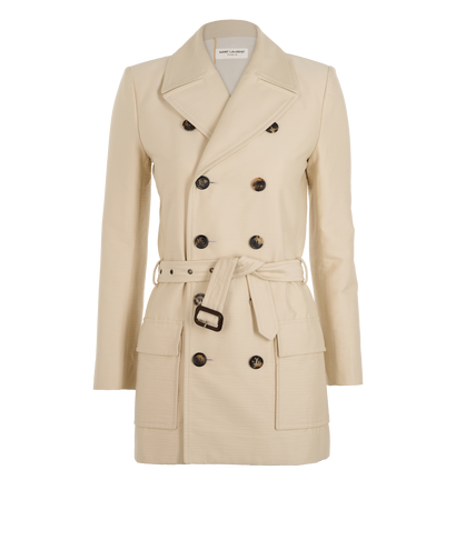Saint Laurent Textured Short Trench Coat, &pound;395, Clothing, Cream, Cotton, Front view
