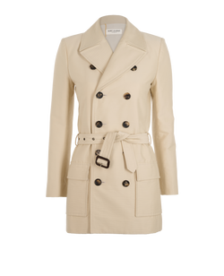 Saint Laurent Textured Short Trench Coat, Cotton, Cream, UK 8, 2*